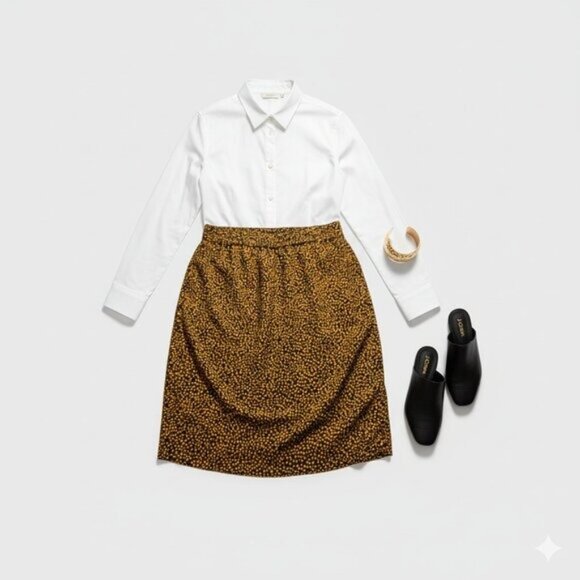 CB - Do Not Crosslist - J.Crew XL Spotted A-Line Midi Skirt Black Orange Elastic - Picture 2 of 8